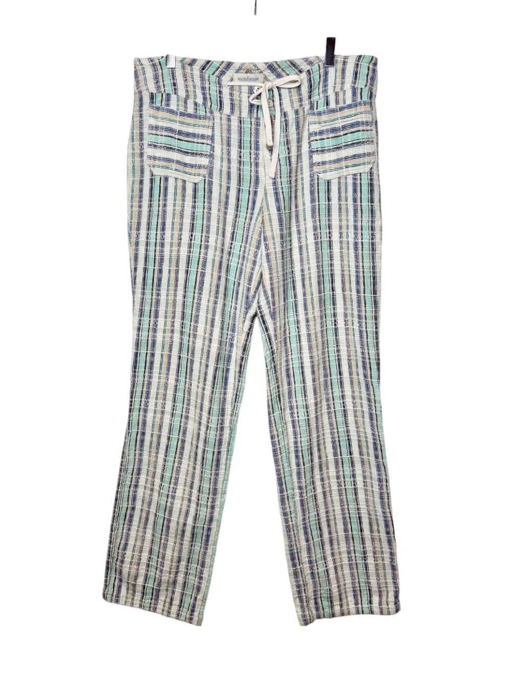 Sundance Striped Textured Straight Leg Drawstring Women’s Pants Sz L